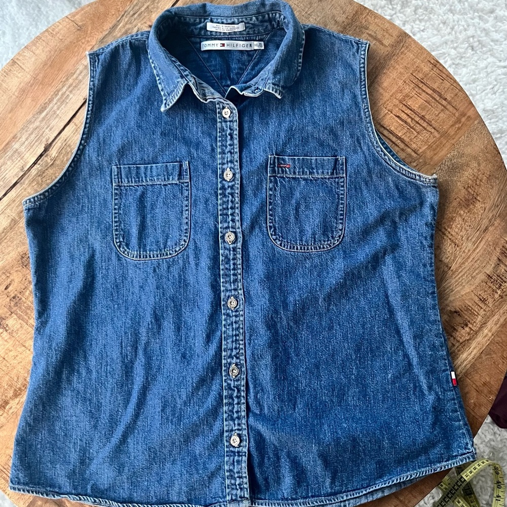 Vintage Tommy Hilfiger Sleeveless Denim Jean Shirt size Xl X-Large